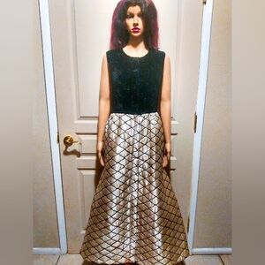 Vintage Ball Gown Dress Sleeveless Corset Velvet Top.